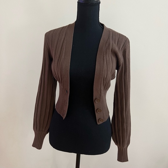 ARITZIA Wilfred Brown Plunge Front Cardigan